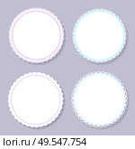 Round napkins with various edges isolated on grey background. Vector mockup of banner with spare place for text, circled border mockups, flat design templates. Round Napkins with Various Edges Isolated on Grey. Стоковая иллюстрация, агентство Ingram Publishing / Фотобанк Лори