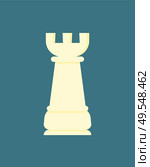 Chess Bishop or simple rook white figure isolated on blue. Vector strategy and challenge concept, game pawn in flat style. Chessboard game logo, playing piece. Chess Bishop or Simple Rook White Figure Isolated. Стоковая иллюстрация, агентство Ingram Publishing / Фотобанк Лори