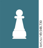 Chess piece pawn, white figure isolated on blue. Vector checkmate item, chessboard game element in flat design cartoon style. Strategic sportive play. Chess Piece Pawn, White Figure Isolated on Blue. Стоковая иллюстрация, агентство Ingram Publishing / Фотобанк Лори