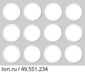 Round napkins with various edges isolated on grey background. Vector mockup of banner with spare place for text, circled border mockups, flat design templates. Round Napkins with Various Edges Isolated on Grey. Стоковая иллюстрация, агентство Ingram Publishing / Фотобанк Лори