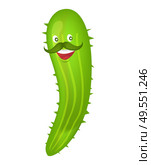 Cucumber isolated icon vector, smiling vegetable Mexican type. Veggie with moustache, summer ingredient with smile on face, happy cinco de mayo flat. Cucumber with Moustache Isolated Character Icon. Стоковая иллюстрация, агентство Ingram Publishing / Фотобанк Лори