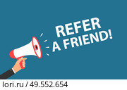 Megaphone with speech bubble. Refer a friend concept. Vector Illustration. EPS10. Megaphone with speech bubble. Refer a friend concept. Vector Illustration. Стоковая иллюстрация, агентство Ingram Publishing / Фотобанк Лори
