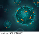Viruses realistic composition with images of similar circle shaped bacteria microbes cells floating in liquid fluid vector illustration. Стоковая иллюстрация, агентство Ingram Publishing / Фотобанк Лори