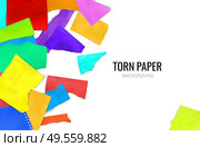 Ripped torn scrapbook colorful college notebook pages plain paper pieces scattered against white background realistic poster vector illustration. Colorful Torn Paper Background. Стоковая иллюстрация, агентство Ingram Publishing / Фотобанк Лори