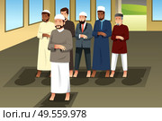 A vector illustration of Muslim Men Praying in Mosque. Стоковая иллюстрация, агентство Ingram Publishing / Фотобанк Лори
