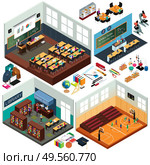 A vector illustration of Isometric Design of School Buildings and Classrooms. Стоковая иллюстрация, агентство Ingram Publishing / Фотобанк Лори
