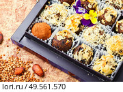 Sweets or candy made from green buckwheat.Homemade vegan chocolate truffles.. Homemade buckwheat candies. Стоковое фото, агентство Ingram Publishing / Фотобанк Лори