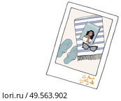 Illustration of a polaroid with summer objects composition - Celebrating the ending of coronavirus quarantine. Стоковое фото, агентство Ingram Publishing / Фотобанк Лори