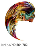 Soul Mates series. Female facial features and male silhouette joined into half of yin yang shape symbol with brushstrokes of digital paint. Illustration on subject of love, romance, art and forces in Nature. Стоковое фото, агентство Ingram Publishing / Фотобанк Лори
