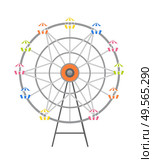 Revolving wheel with passenger cars isolated on white. Vector ferris-wheel with lots of colorful cabs, amusement park or playground for children entertainment. Revolving Wheel with Passenger Cars Isolated Vector. Стоковая иллюстрация, агентство Ingram Publishing / Фотобанк Лори
