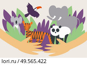 Illustration of hands hugging and protecting wild animals from extinction - Global animal and environmental conservation - Veganism. Стоковое фото, агентство Ingram Publishing / Фотобанк Лори