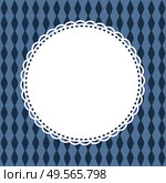 Invitation card template, retro round frame in shape of napkin isolated on blue background with rhombus. Vector greeting card mockup, circled border. Invitation Card Template, Retro Round Frame Napkin. Стоковая иллюстрация, агентство Ingram Publishing / Фотобанк Лори