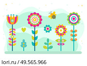 Summer blossom vector, flourishing flowers with stables and foliage. Nature in spring, diversity of flora and decoration, natural greenery and frondage. Flowers in Bloom, Blossom of Spring and Summer. Стоковая иллюстрация, агентство Ingram Publishing / Фотобанк Лори
