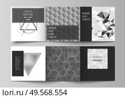 Minimal vector editable layout of square format covers design templates for trifold brochure, flyer, magazine. Abstract geometric triangle design background using different triangular style patterns. Minimal vector editable layout of square format covers design templates for trifold brochure, flyer, magazine. Abstract geometric triangle design background using different triangular style patterns. Стоковая иллюстрация, агентство Ingram Publishing / Фотобанк Лори