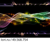 Virtual Reality. Virtual Wave series. Composition of horizontal sine waves and light particles in association with data transfer, virtual, artificial, mathematical reality. Стоковое фото, агентство Ingram Publishing / Фотобанк Лори