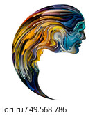 Soul Mates series. Male facial features and female silhouette joined into half of yin yang shape symbol with brushstrokes of digital paint. Illustration on subject of love, romance, art and forces in Nature. Стоковое фото, агентство Ingram Publishing / Фотобанк Лори