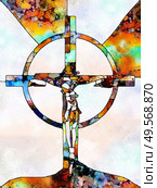 Faith of Color. Cross of Stained Glass series. Composition of organic church window color pattern in association with fragmented unity of Crucifixion of Christ and Nature. Стоковое фото, агентство Ingram Publishing / Фотобанк Лори