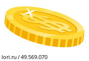 American money with sign of gold dollar isolated icon closeup. Shiny gold coin monet of USA national currency. Banking and precious metals, shining finances. Vector illustration in flat cartoon style. Golden Dollar Coin, Symbol of American Currency. Стоковая иллюстрация, агентство Ingram Publishing / Фотобанк Лори