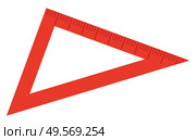 School stationery supply, red triangular ruler or measuring tool isolated object. Geometry and drawing, measurement, schoolbag item, education. Vector illustration in flat cartoon style. Triangular Ruler or Measuring Tool, Stationery. Стоковая иллюстрация, агентство Ingram Publishing / Фотобанк Лори