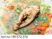 Appetizing traditional fish soup.Fish soup,carp soup.Close up,macro,. Fish soup or chowder. Стоковое фото, агентство Ingram Publishing / Фотобанк Лори