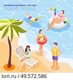 Men and women swimming in sea with different aids arm band ring vest isometric background 3d vector illustration. Стоковая иллюстрация, агентство Ingram Publishing / Фотобанк Лори
