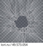 Bullet hole broken glass composition on transparent background with realistic jagged shards of shot glass surface vector illustration. Стоковая иллюстрация, агентство Ingram Publishing / Фотобанк Лори