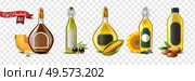 Realistic oil product transparent icon set with almond pumpkin seed olive corn and sunflower oils vector illustration. Стоковая иллюстрация, агентство Ingram Publishing / Фотобанк Лори