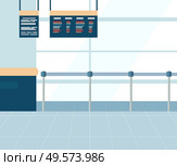 Airport terminal interior, ticket office with metal barrier fence. Checkpoint with information board. Panoramic windows. Air traveling vector illustration. Airport Ticket Office, Barrier Fence Vector Image. Стоковая иллюстрация, агентство Ingram Publishing / Фотобанк Лори