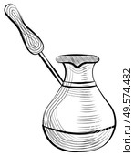 Turkish pot for making tasty coffee vector, isolated monochrome sketch outline. Cappuccino or espresso maker, cezve traditional beverage brewing flat style. Turkish Cezve Pot Coffee Making Container Vector. Стоковая иллюстрация, агентство Ingram Publishing / Фотобанк Лори