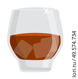 Alcoholic drink vector, isolated glass of fine alcohol flat style. Whiskey or rum drinking of cold beverage with ice cubes, cold liquid in container booze. Glass of Rum, Brandy or Dark Whiskey Alcohol Drink. Стоковая иллюстрация, агентство Ingram Publishing / Фотобанк Лори