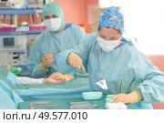 theater assistant preparing swab for surgeon. Стоковое фото, агентство Ingram Publishing / Фотобанк Лори