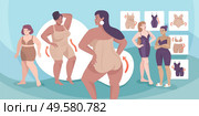 Corrective underwear flat composition with plus size women lingerie and corrective slimming shapewear vector illustration. Стоковая иллюстрация, агентство Ingram Publishing / Фотобанк Лори