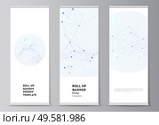 Vector layout of roll up mockup templates for vertical flyers, flags design templates, banner stands, advertising design mockups. Blue medical background with connecting lines and dots, plexus. Vector layout of roll up mockup templates for vertical flyers, flags design templates, banner stands, advertising design mockups. Blue medical background with connecting lines and dots, plexus. Стоковая иллюстрация, агентство Ingram Publishing / Фотобанк Лори