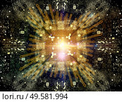 Abstract 3D Illustration of CPU outlines, fractal geometry and lights on subject of computer science and technology. Стоковое фото, агентство Ingram Publishing / Фотобанк Лори