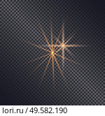 Star shining effect of decorative element isolated on transparent background. Festive decor for design of card. Magical light, sparkle and glittering ray. Twinkling beam, vector in flat style. Abstract Sparkling Light Shining Burst Effect. Стоковая иллюстрация, агентство Ingram Publishing / Фотобанк Лори