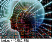 Emergence of the Mind series. Background of human head silhouettes and number grids on the subject of general artificial intelligence and modern technology. Стоковое фото, агентство Ingram Publishing / Фотобанк Лори