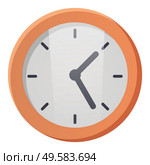 Simple analog wall clock isolated on white background. Round shaped instrument used to measure and indicate time. Object with hour and minute pointers, dial under glass. Vector illustration in flat. Round Shaped Wall Clock, Device to Indicate Time. Стоковая иллюстрация, агентство Ingram Publishing / Фотобанк Лори