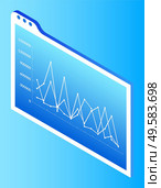 Visualized data on smart desk, isometric 3d board with information. Infocharts report with ups and downs. Stats on project development, achievements and failures. Charts on monitor, vector in flat. Screen of Smart Desk with Presenter Visual Data. Стоковая иллюстрация, агентство Ingram Publishing / Фотобанк Лори