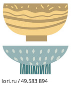 Stack of clay pots isolated flat style kitchen utensils. Vector household crockery, terracotta pottery. Several ceramic earthenware flowerpots, food bowls. Stack of Clay Pots Isolated Flat Kitchen Utensils. Стоковая иллюстрация, агентство Ingram Publishing / Фотобанк Лори