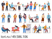 Collection of working people. Freelancers at home and office workers with laptops. Teams and colleagues characters discussing projects. Partners and coworkers talking at work. Vector people in office. Office Workers, Employees and Directors Set Vector. Стоковая иллюстрация, агентство Ingram Publishing / Фотобанк Лори