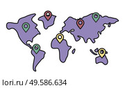 Map pin point icon, locator position pinpoint vector. Trendy navigation symbol for website design, mobile app. Shipping and globe delivery, worldwide service, continents and pointers illustration. Pinpoints and Map, Locations, Worldwide Delivery. Стоковая иллюстрация, агентство Ingram Publishing / Фотобанк Лори