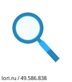 Magnifying glass symbol, researching optical element. Discovery instrument in blue color, lens enlarging objects, flat handle loupe of exploration vector. Magnifying Glass, Researching Flat Element Vector. Стоковая иллюстрация, агентство Ingram Publishing / Фотобанк Лори