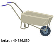 Truck agricultural equipment, delivery transport with wheel and handle. Grey wagon for carrying product, bogie element of decoration, vehicle vector. Agricultural Vehicle, Truck Sign, Village Vector. Стоковая иллюстрация, агентство Ingram Publishing / Фотобанк Лори