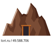 Mine with doors construction. Mining industries or geology researches in quarry. Industrial works on finding coal and minerals, heavy ores and gold or gems. Deep tunnel isolated icon, vector. Mine with Doors, Mining Industry Quarry Vector. Стоковая иллюстрация, агентство Ingram Publishing / Фотобанк Лори