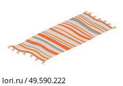 Striped rug floor covering isolated on white. Vector retro mat, carpet thick woven material, interior design element flat design illustration. Striped Rug Floor Covering Isolated Carpet Vector. Стоковая иллюстрация, агентство Ingram Publishing / Фотобанк Лори