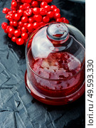 Glass jar with jam and fresh viburnum berries. Berries jam in glass jar. Стоковое фото, агентство Ingram Publishing / Фотобанк Лори