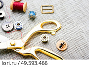 Set of buttons, threads and other sewing accessories.Tools for sewing. Set sewing accessories. Стоковое фото, агентство Ingram Publishing / Фотобанк Лори