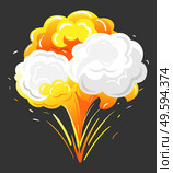 Big explosion with orange and grey clouds of fire and dust. Isolated bang in motion, bright and radial bursting. Chemical outburst of energy. Vector illustration of burst impact in flat style. Big Explosion, Impact of Bang with Orange Cloud. Стоковая иллюстрация, агентство Ingram Publishing / Фотобанк Лори