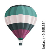 Balloon for flights. Hot aircraft isolated on white background. Flying in the clouds on a color airship. Beautiful airy flying hot air machine. Green, White and purple stripes aerostat. Flat image. Balloon for flights. Floating airship, airy flying machine. Hot air balloon isolated on white. Стоковая иллюстрация, агентство Ingram Publishing / Фотобанк Лори