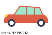 Children toy car. Red car vector template on white background. Minivan or multi purpose vehicle isolated. Automobile side view flat style. Convenient mean of transportation, modern model of car. Red car vector template, white background. Minivan or multi purpose vehicle. Children toy car. Стоковая иллюстрация, агентство Ingram Publishing / Фотобанк Лори